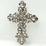 Catholic Christian Cross Crucifix  Italian Crystal Inlaid Silver Brooch Pin New