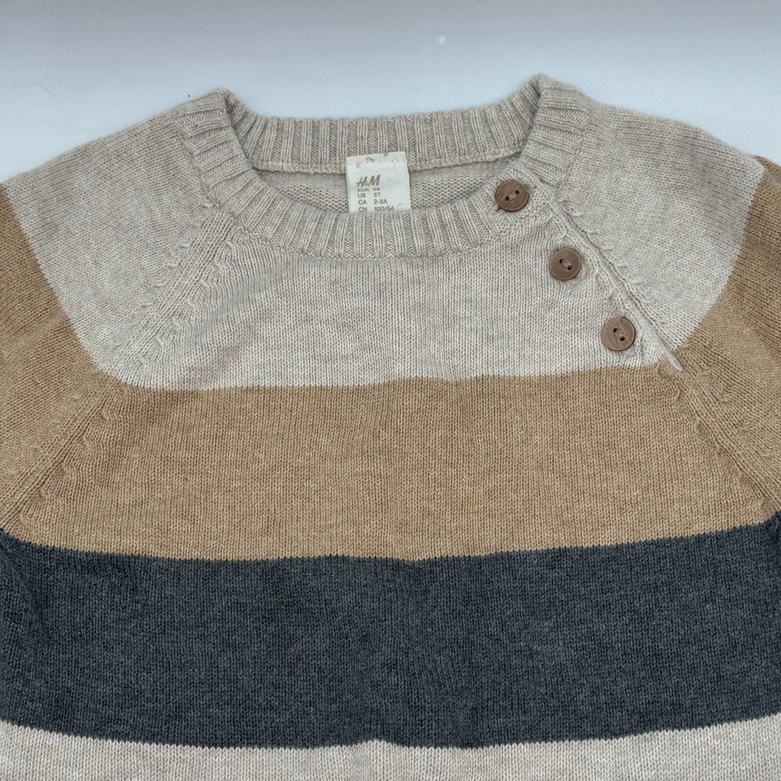 2 Long Sleeve Sweaters H&M Brown Tan Stripes Tucker Blue Green Toddler Size 3T
