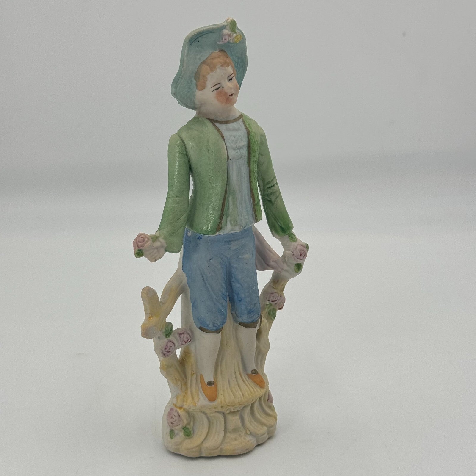 Vintage Occupied Japan Pastoral Fence Roses Hand Painted Bisque Andrea Figurine