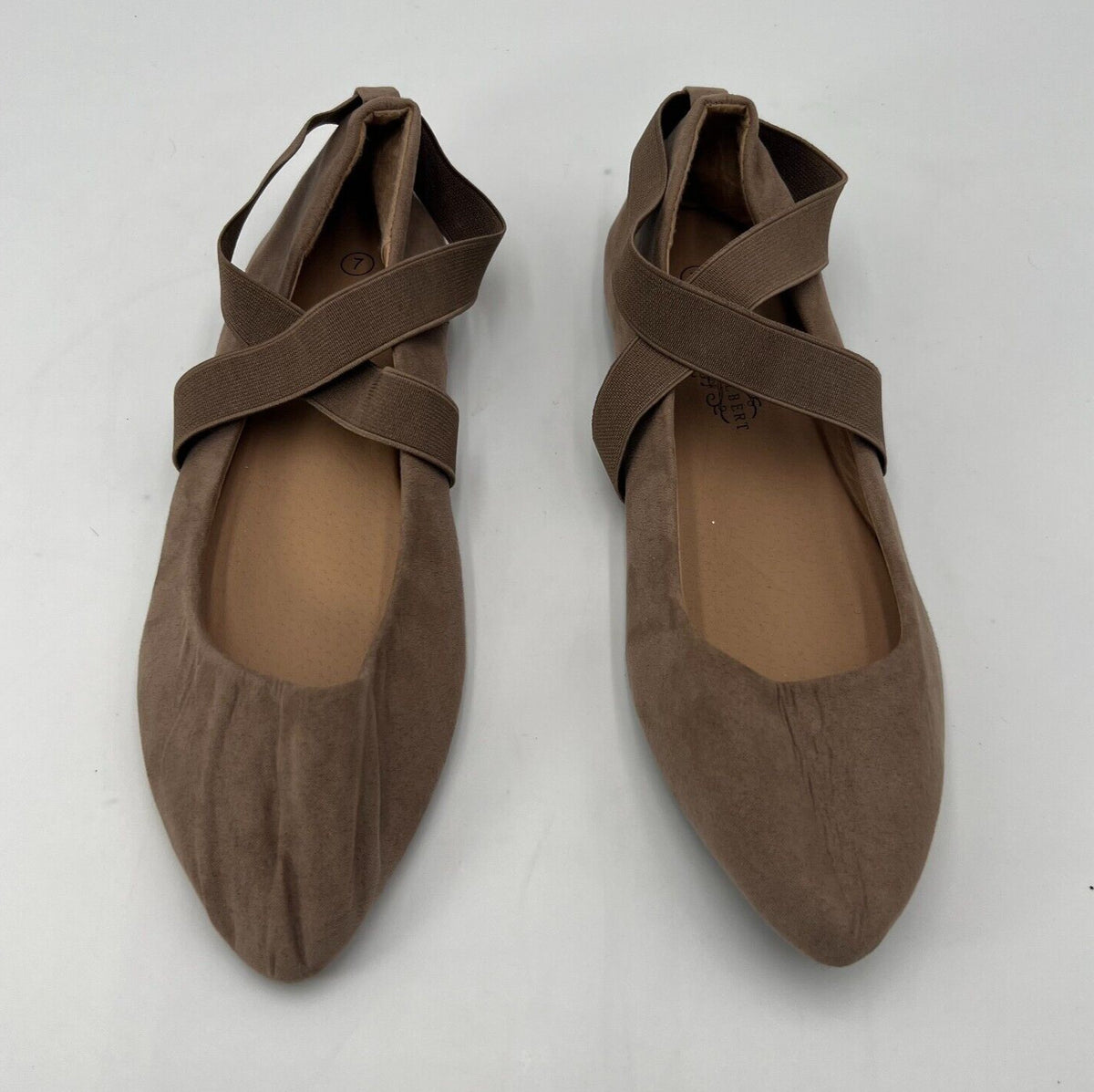 Charles Albert Womens Elastic Straps Suede Ballet Style Flat Brown Size 7