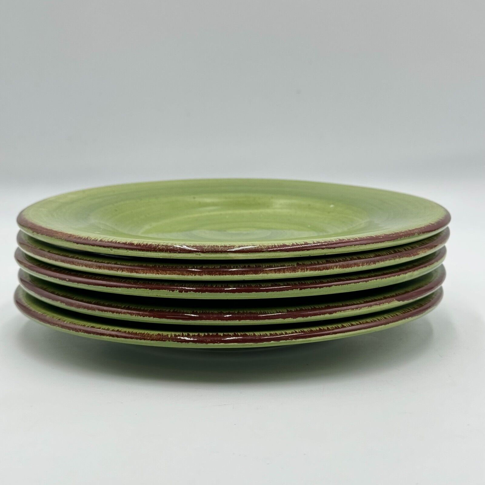 Set of 5 Hausenware 9in Salad Plates Green Dishwasher Microwave Safe (Chips))