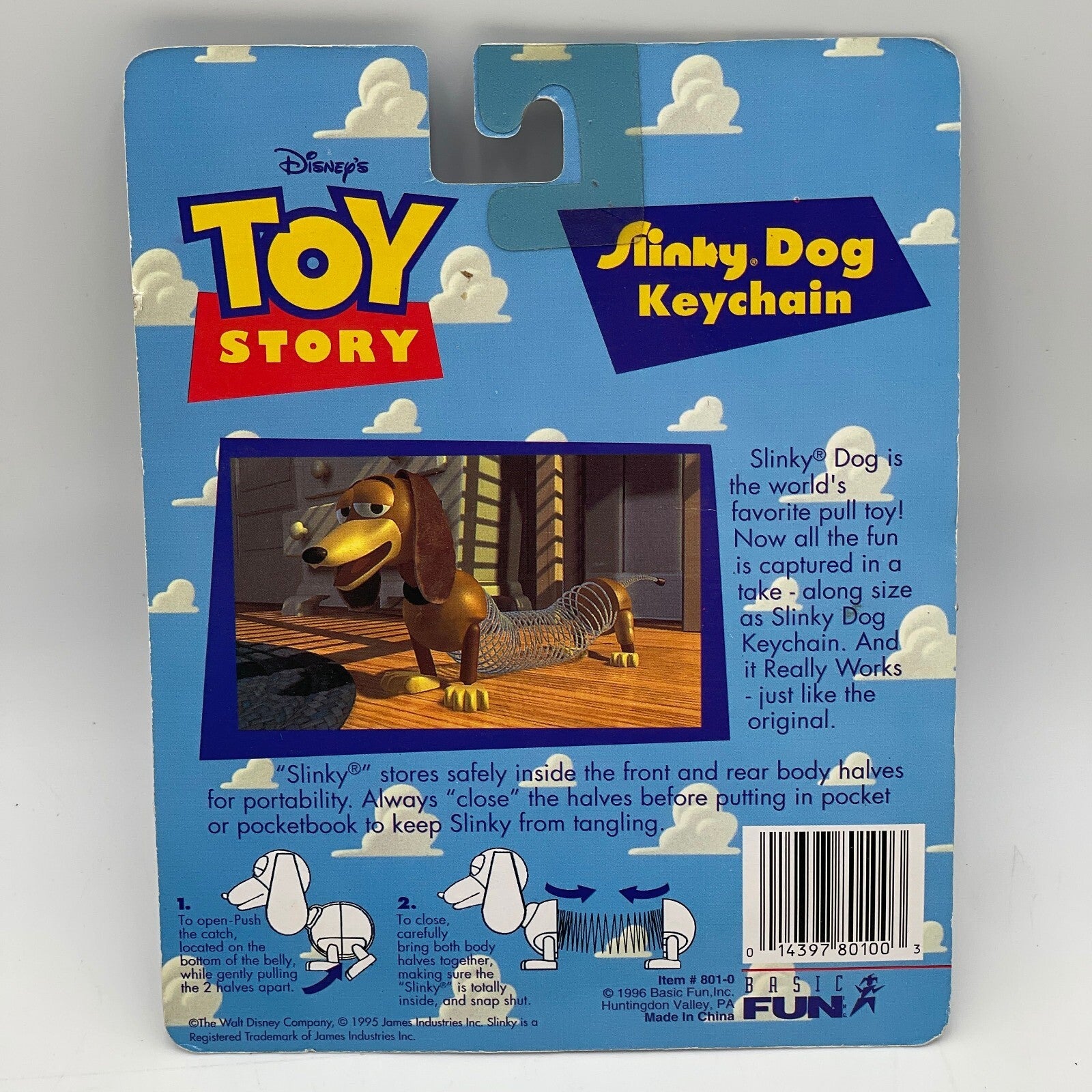 New 1996 Basic Fun Disney Toy Story Slinky Dog KeyChain Really Works NIB