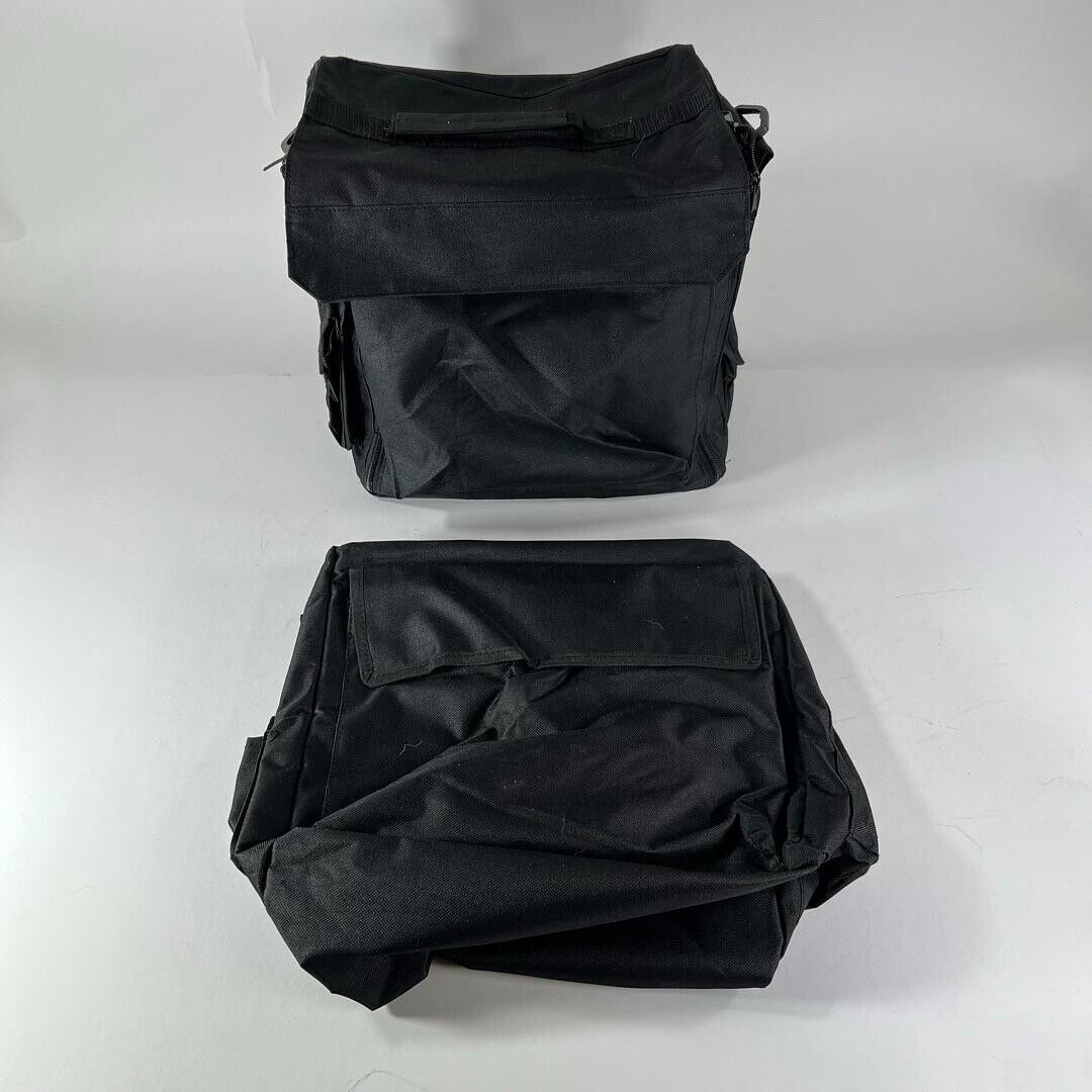 2 Zippered Hook & Loop Carrying Cases Foldable Storage Bags Pockets Black