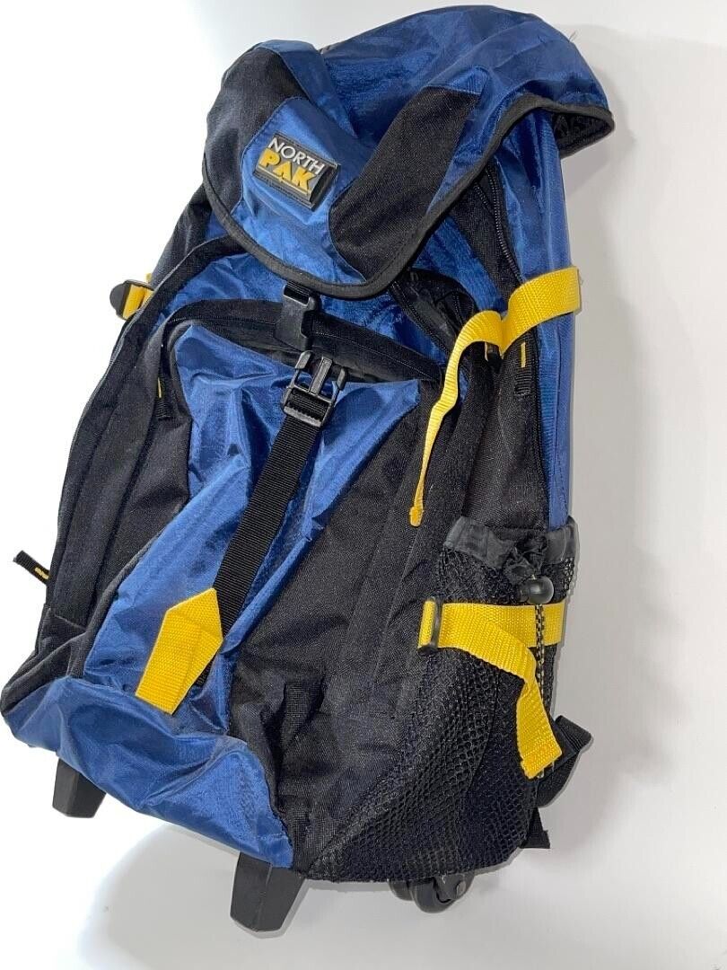 NorthPak Durable Outdoor Travel  Blue Multipocket Rolling Backpack Adjustable