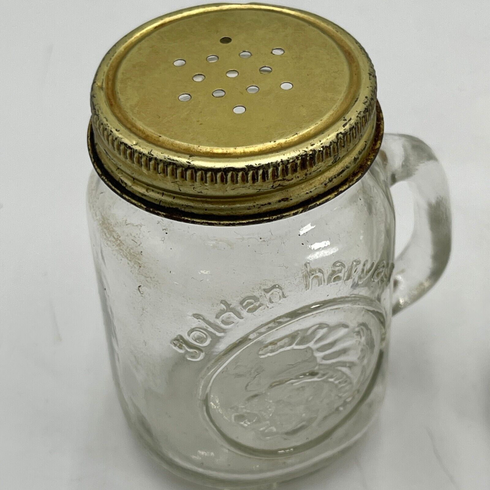 Vintage Golden Harvest Mason Jar Salt & Pepper Shakers With Metal Lids