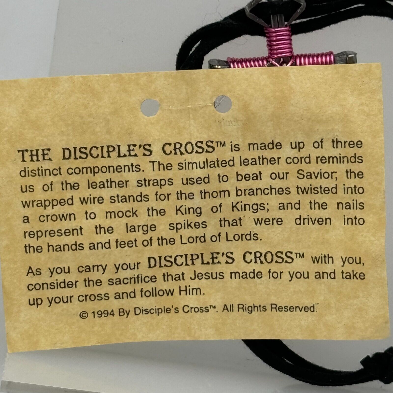 The Disciple’s Cross Handcrafted USA Christians Pink Metal Coiled Necklace NWT