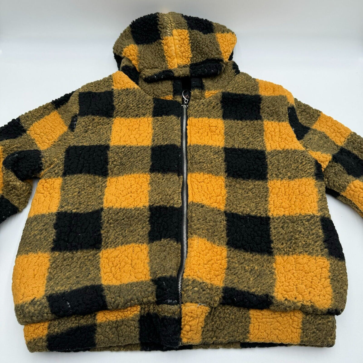 Sweet Rain Yellow Plaid Young Contemporary Sherpa Zip Up Jacket Womens Size L