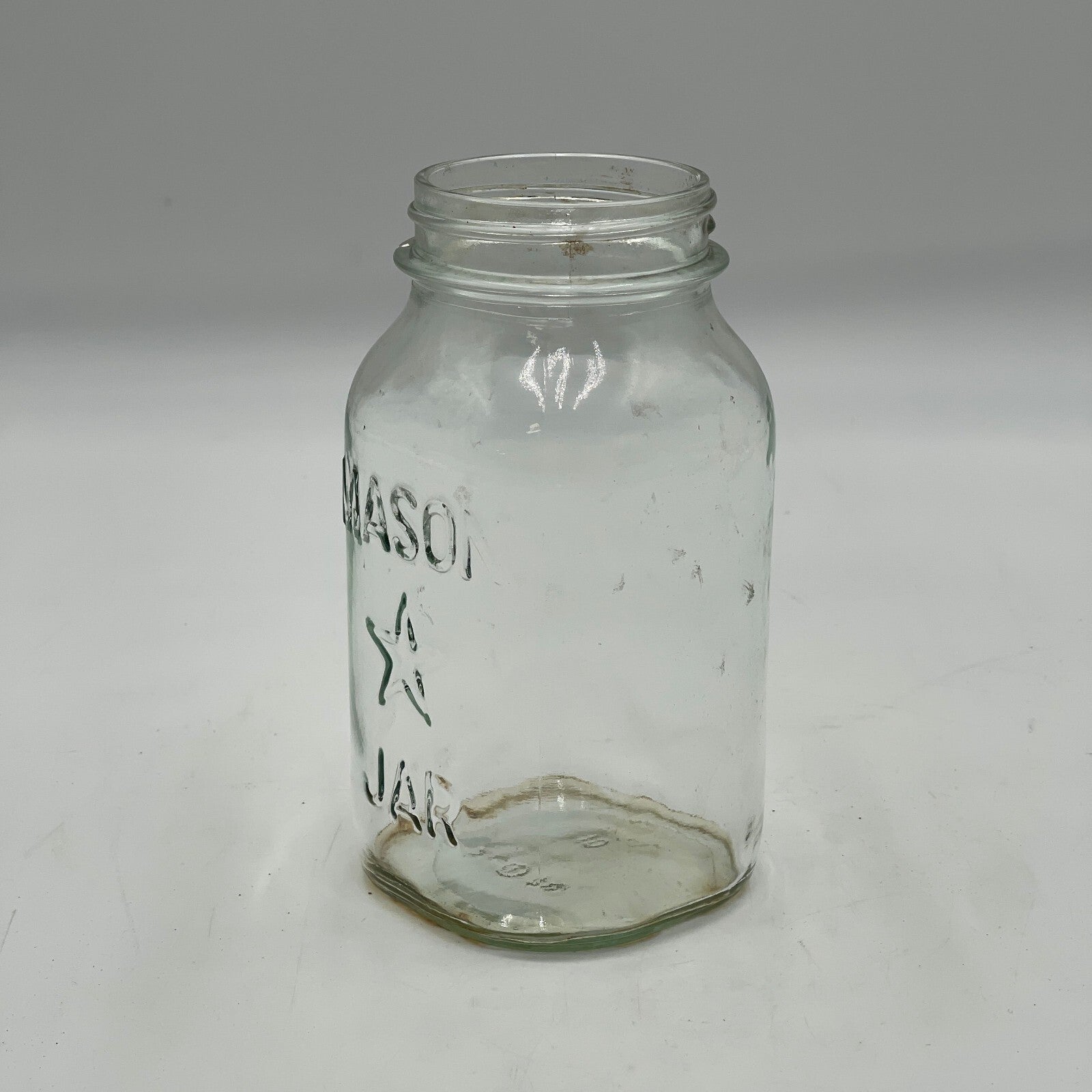 Vintage Mason Star Jar Clear Glass Quart 1970’s Mold #10