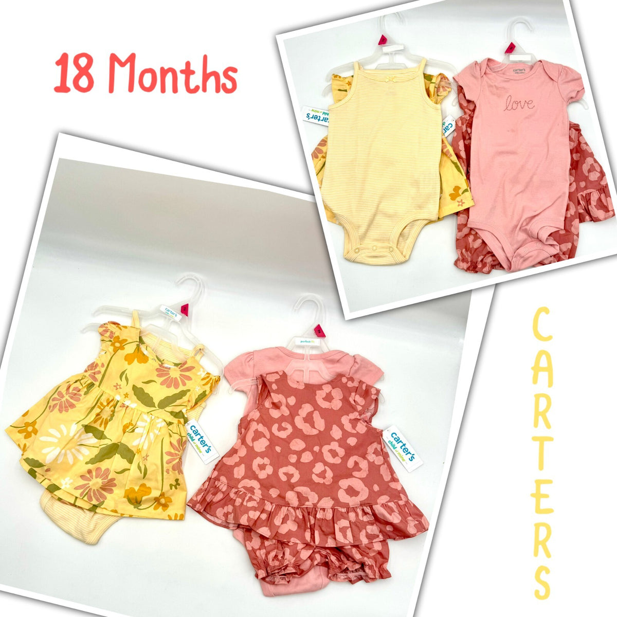 Set of 2 Carters 3 Piece Outfits Pink Yellow Floral Bodysuit Shorts Size 18M NWT
