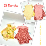 Set of 2 Carters 3 Piece Outfits Pink Yellow Floral Bodysuit Shorts Size 18M NWT