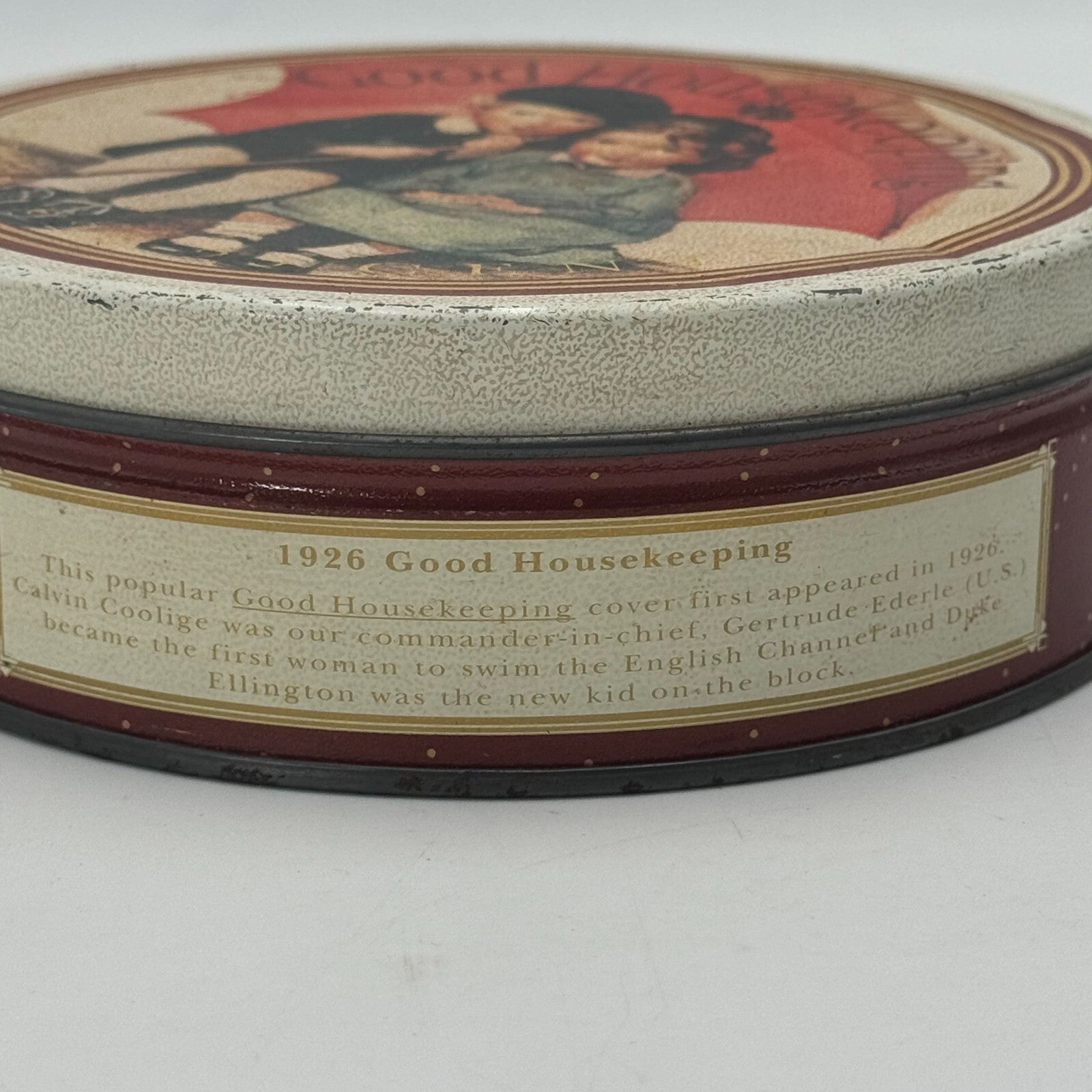 Lot of 4 Collectible Tins Niagra Falls Vermont Maple Syrup Good Housekeeping USA