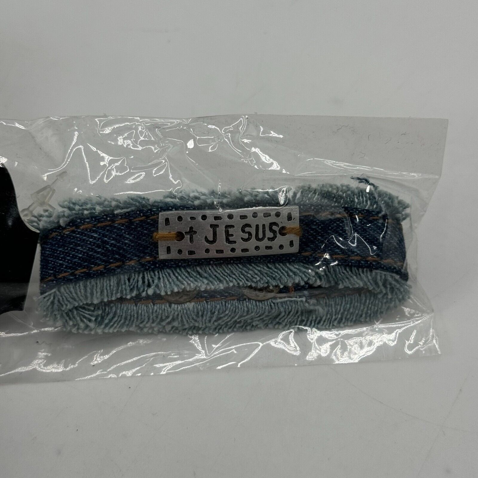 Lot of 7 Blue Denim Strap Adjustable Bracelets Snap Button Jesus Fish Christian