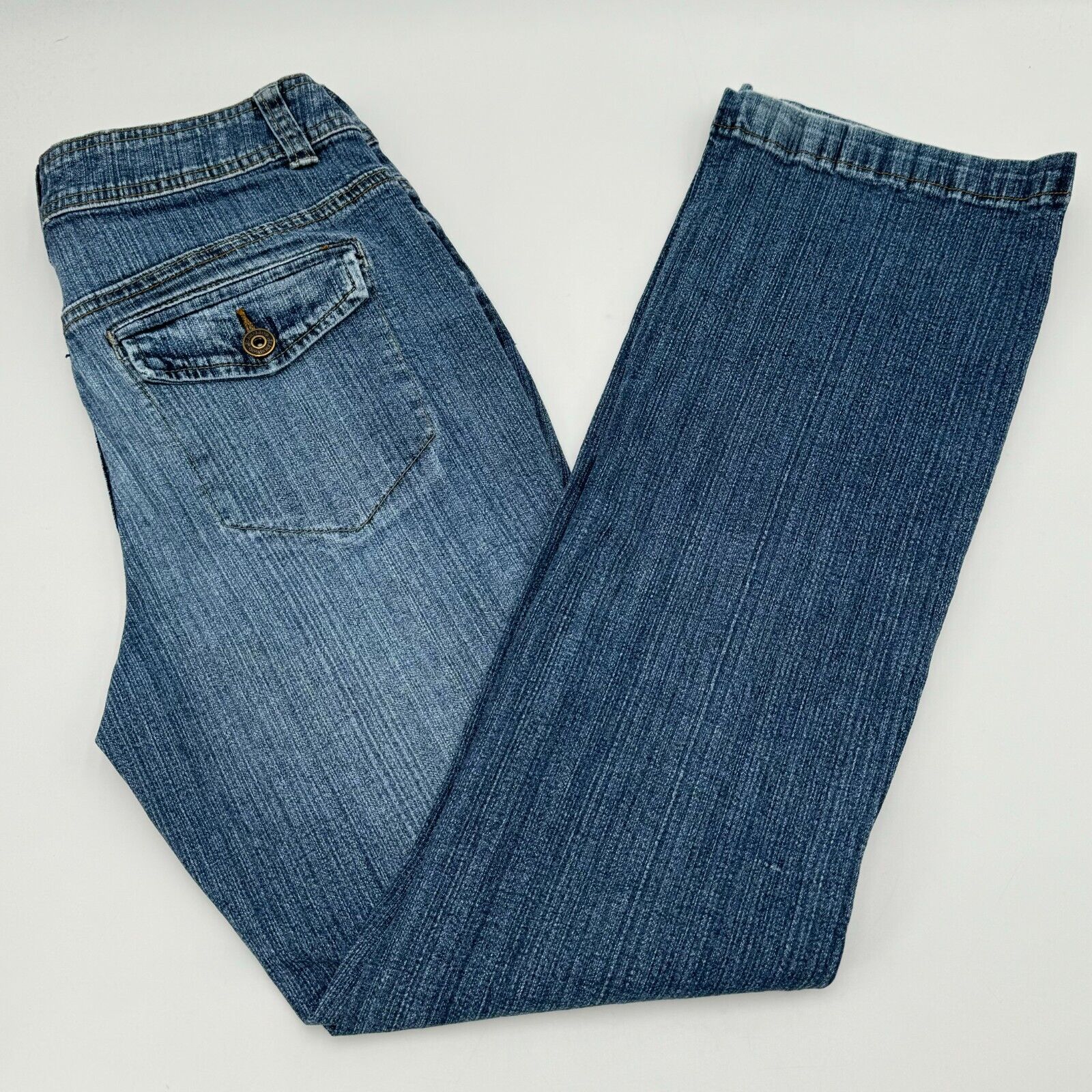 St Johns Bay Womens Preppy Boot Cut Stretch Jeans Light Wash Blue Size 6