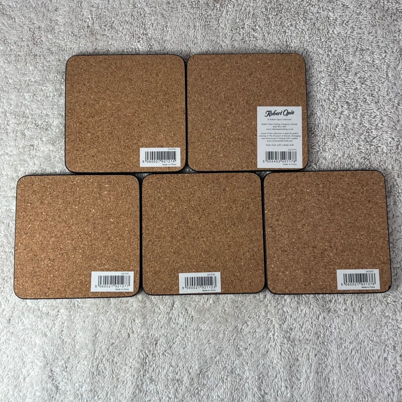 Robert Opie Vintage Style Set of 5 Cork Coasters Home Decor Washable Stackable