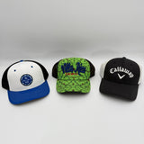Lot of 3 Snapback Hats Truck Mesh Cap Green Red Travel Peru Blue Stone Callaway