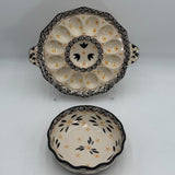 Temptations By Tara Hand Painted Ceramic Elegant Floral Bowl With Egg Platter