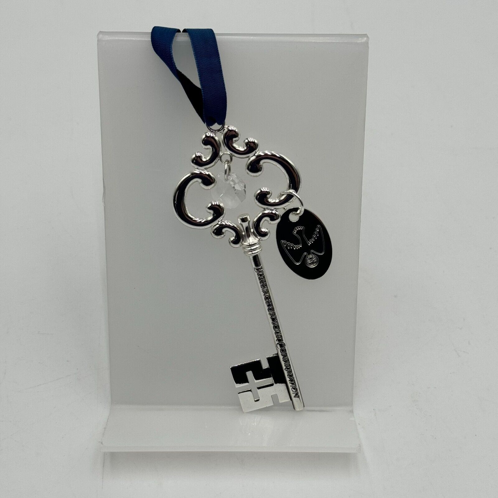 Catholic Confirmation Blessings Engraved Gift Silver Key Cross Gem Peace NIB