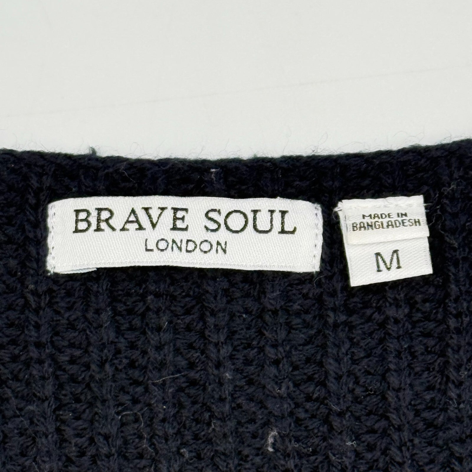 Brave Soul London Womens Vneck Knit Pullover Striped Sweater Navy Blue Size M
