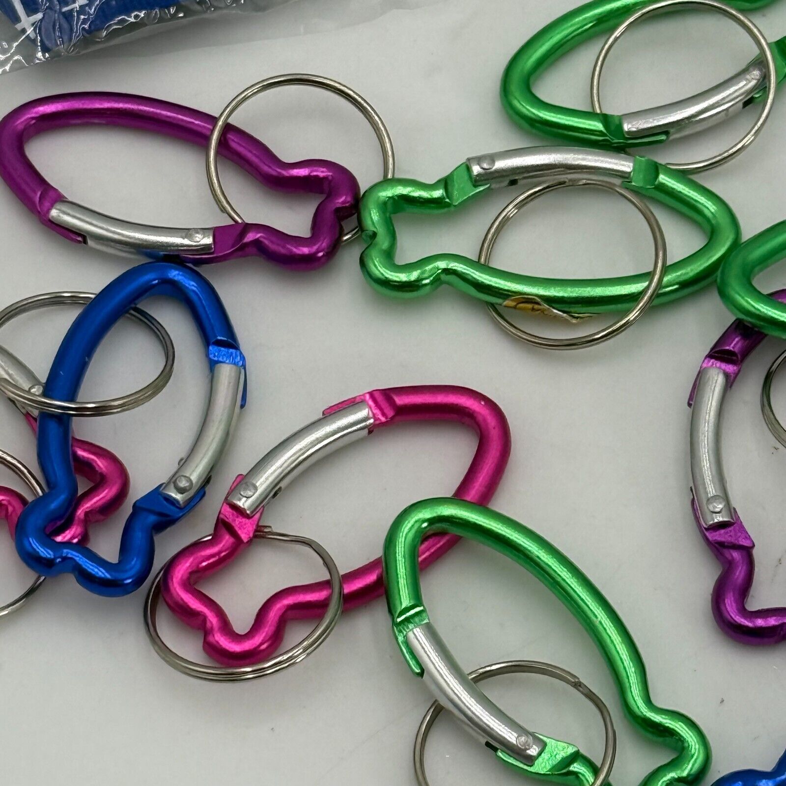 15pc Key Chains Lanyards Fish Shaped Carabiners Pink Purple Green Blue New