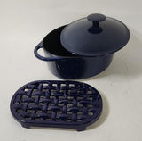 New Country Cottage Blue Oval 2 3/4 Quart Dutch Oven w/ Serving Lattice Tray