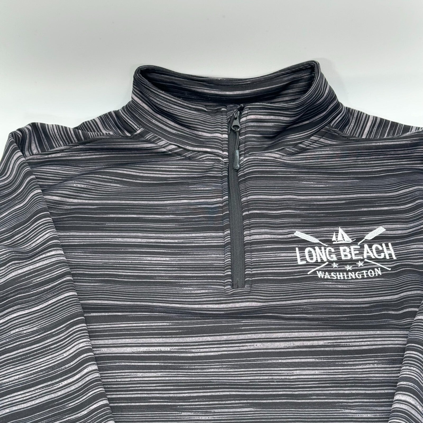 Basix Of America Mens Quater Zip Pullover Striped Jacket Gray Active Size XL