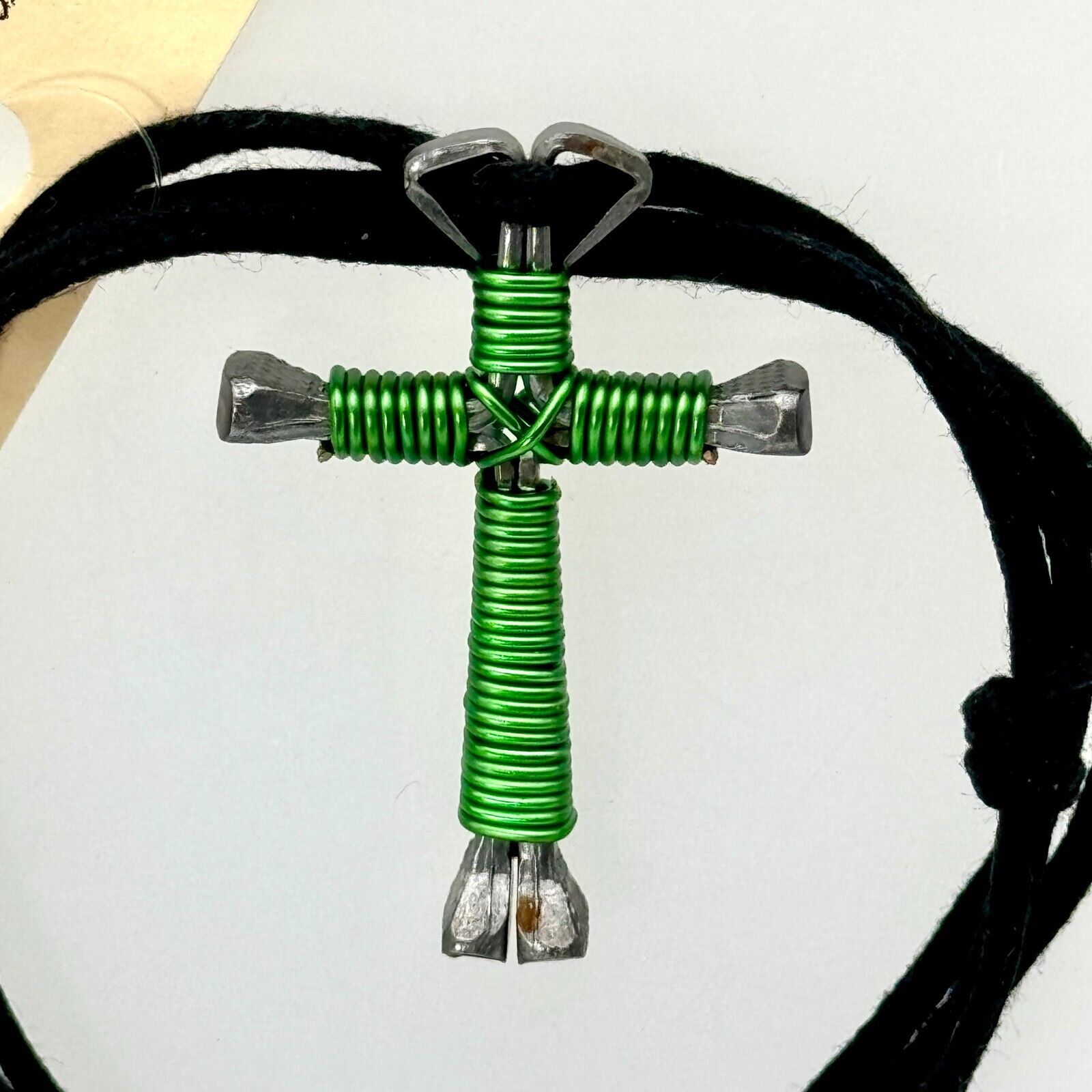 The Disciple’s Cross 100% Hand Crafted USA Christians Green Coil Necklace NWT