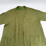 Olive Green Knit Cardigan Open Sweater Pockets Long Split Sides Womens Size S