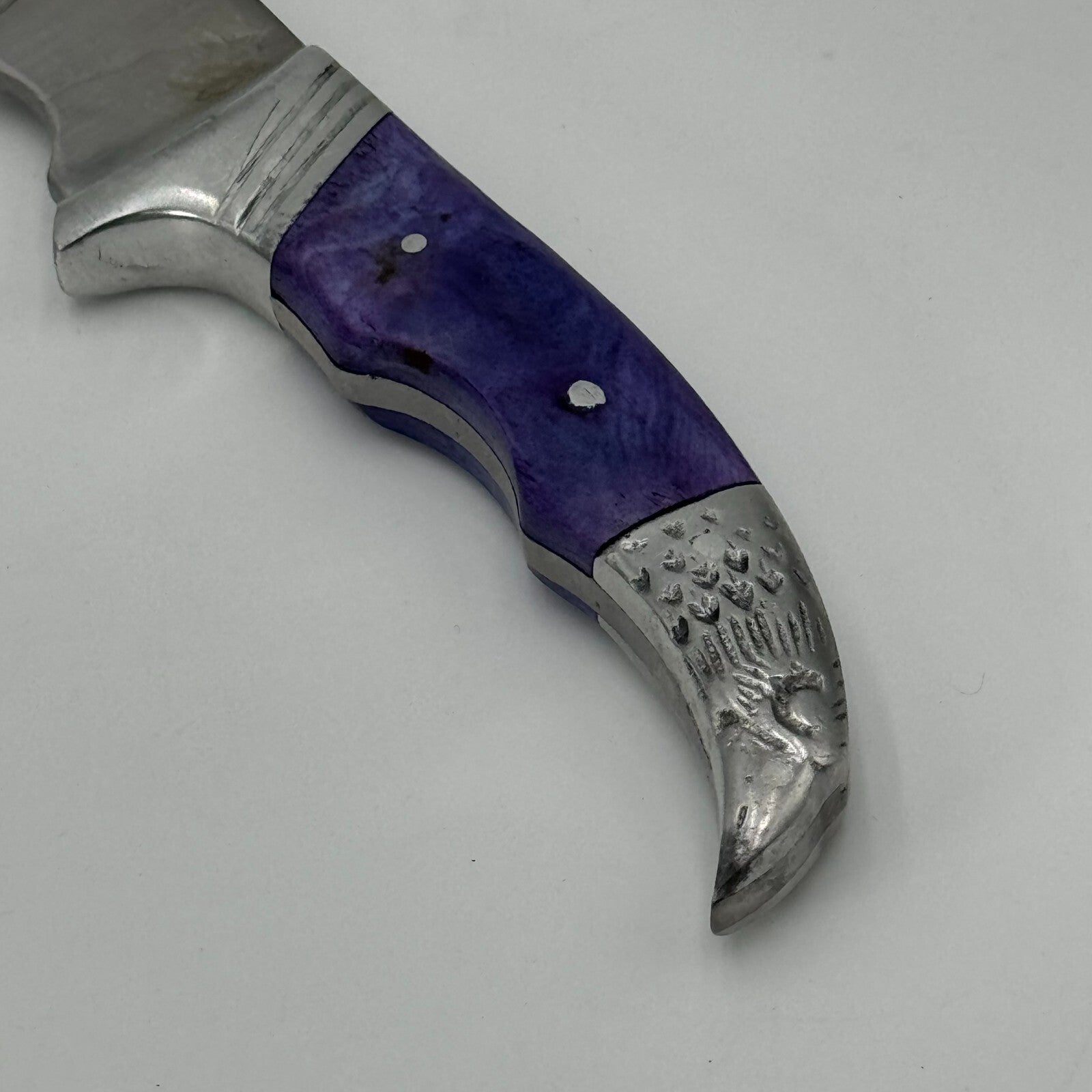 Pakistan Stainless Steel 6in Curved Fixed Blade Hunting Knike Eagle Carved Blue