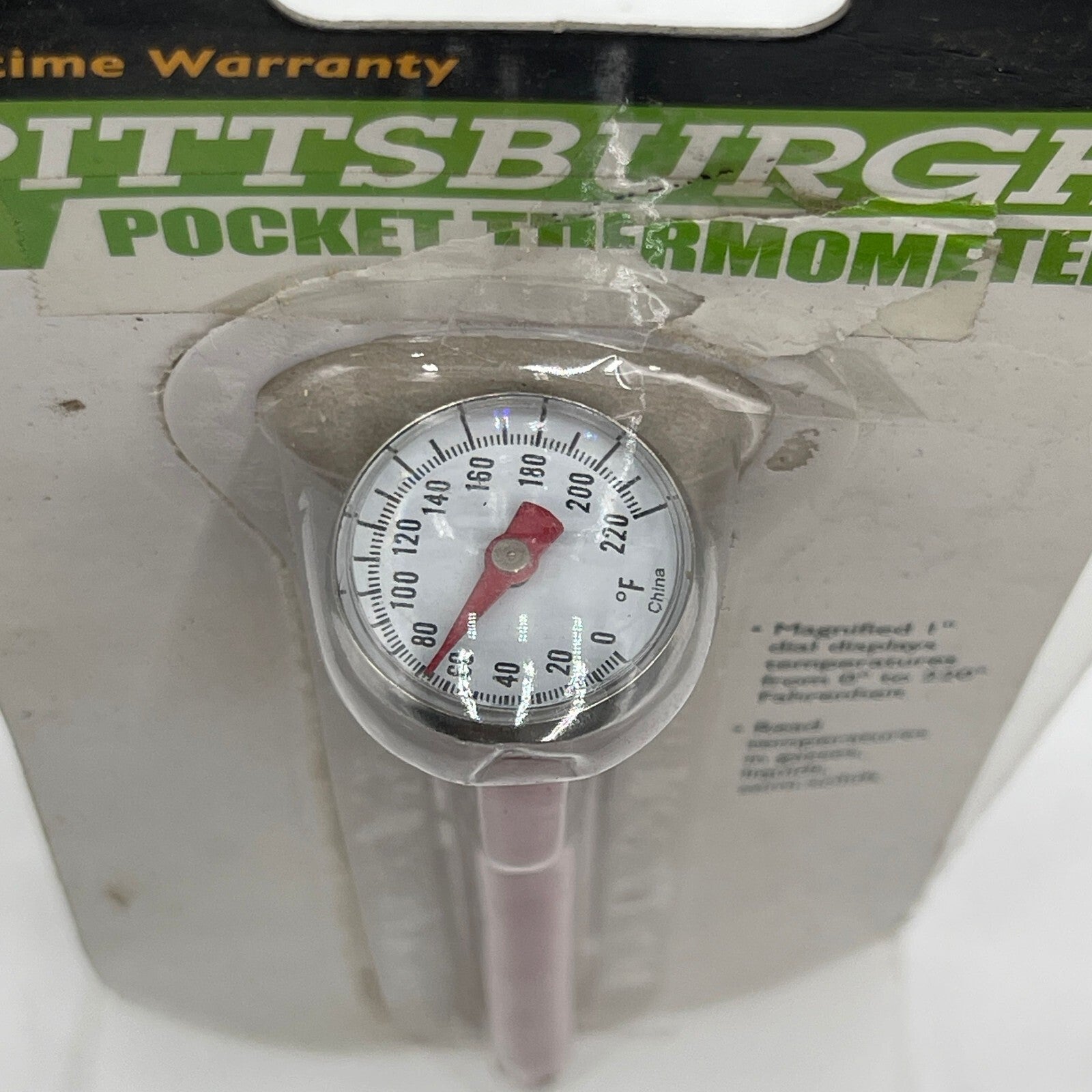 Pittsburgh 1" Pocket Thermometer Easy To Read With Handy Pocket Sheath - NOB