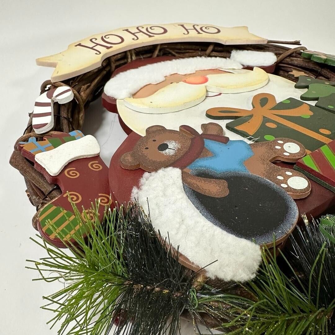 Ho ho ho 14” Wicker & Wood Wreath Christmas Decoration