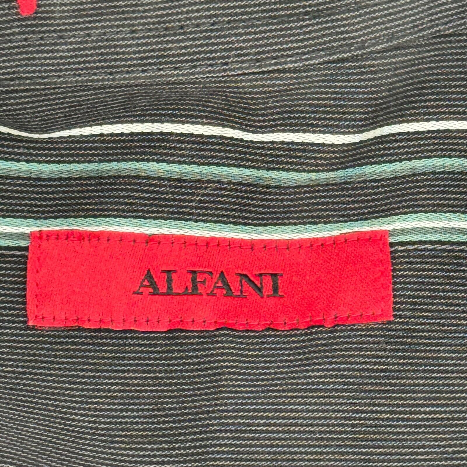Alfani Gray Mens Classic Long Sleeve Button Up Shirt Green Stripes Size XL