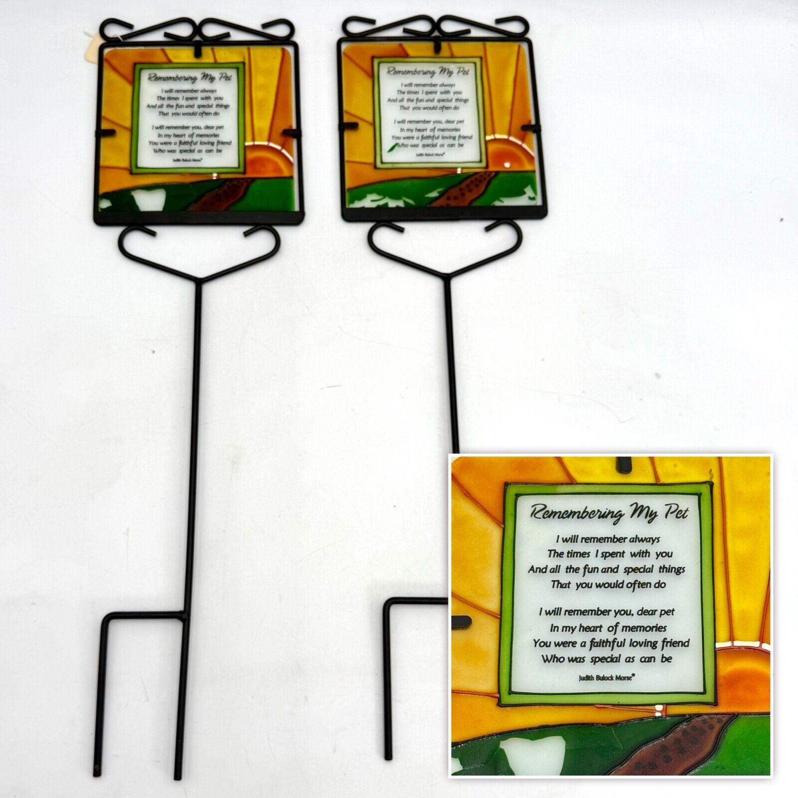 2pk 22in Metal Black Yard Stake Stained Glass Sign Remembering My Pet Memorial N