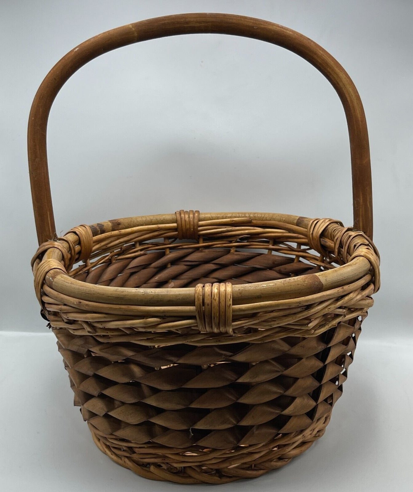 Lot of 2 Vintage Handwoven Wood Baskets