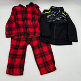 Lot of 3 Size 2T Kids Clothes 2pc Red Flannel Pajamas Black Zip Up Jacket