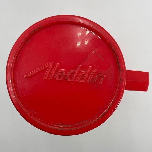Vtg Aladdin Thermos 223 Red Sunburst Orange Yellow Beige Pint 1980's Made USA