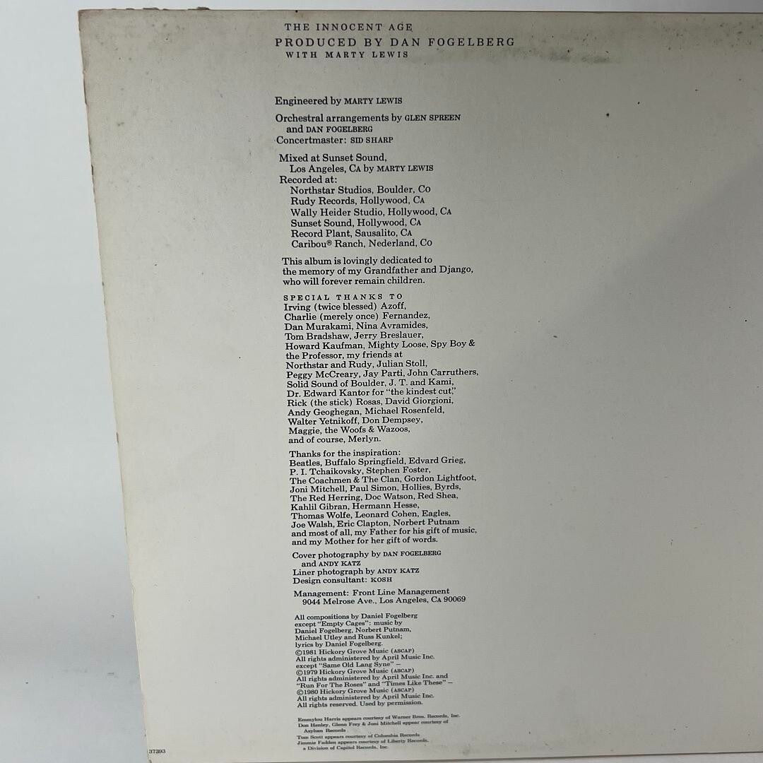 Dan Fogelberg The Innocent Age Vinyl LP 1981 Epic With Lyric Booklet