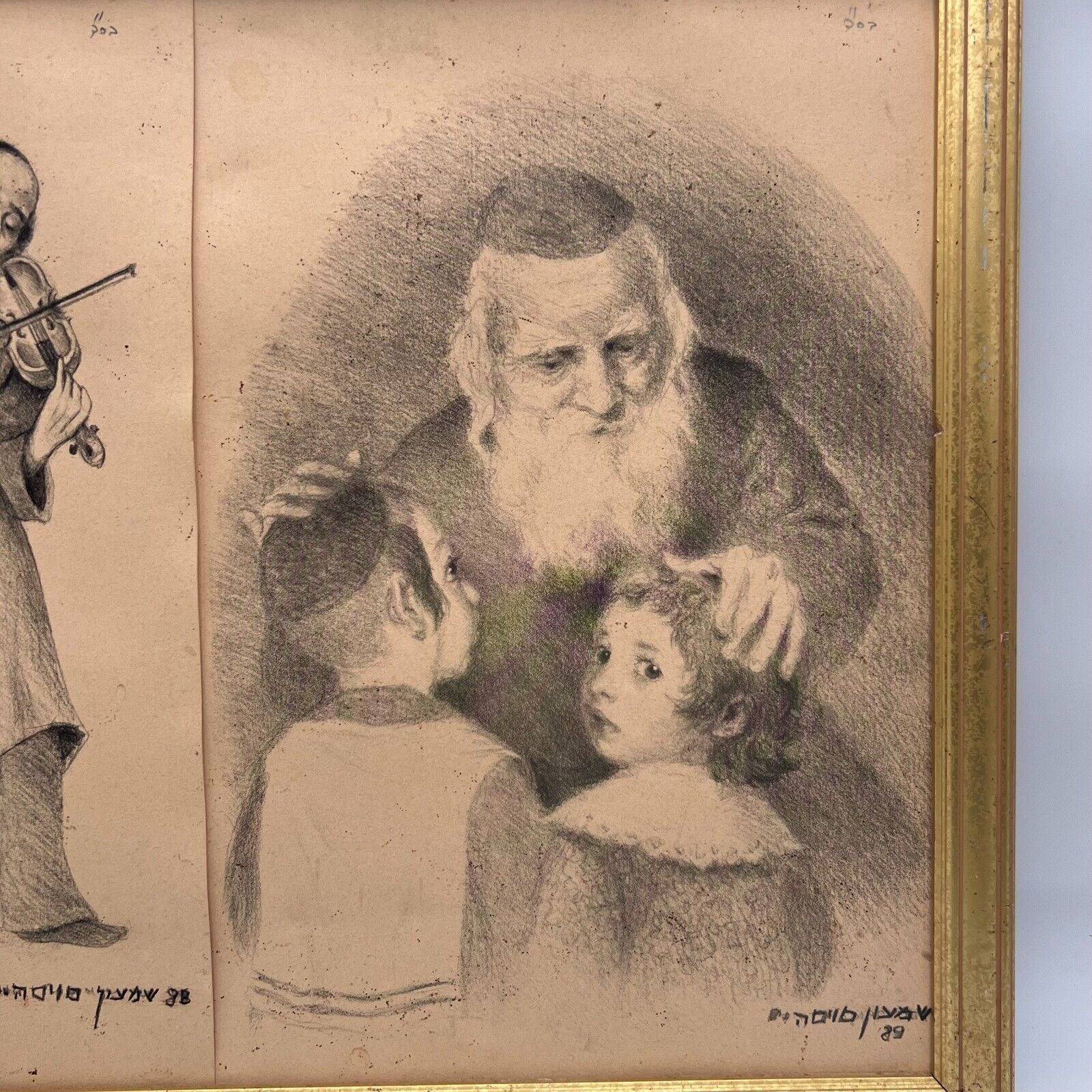 Original Signed DORIT RABINOVICH Pencil Sketches Hand Drawn 2pc 88 & 89 Jewish