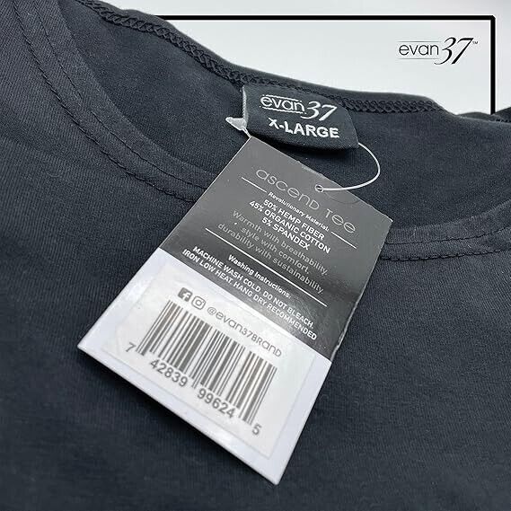 Evan37 Hemp Blend Swoop Cut Ascend Tee - Comfortable, Soft & Durable - SIZE XL