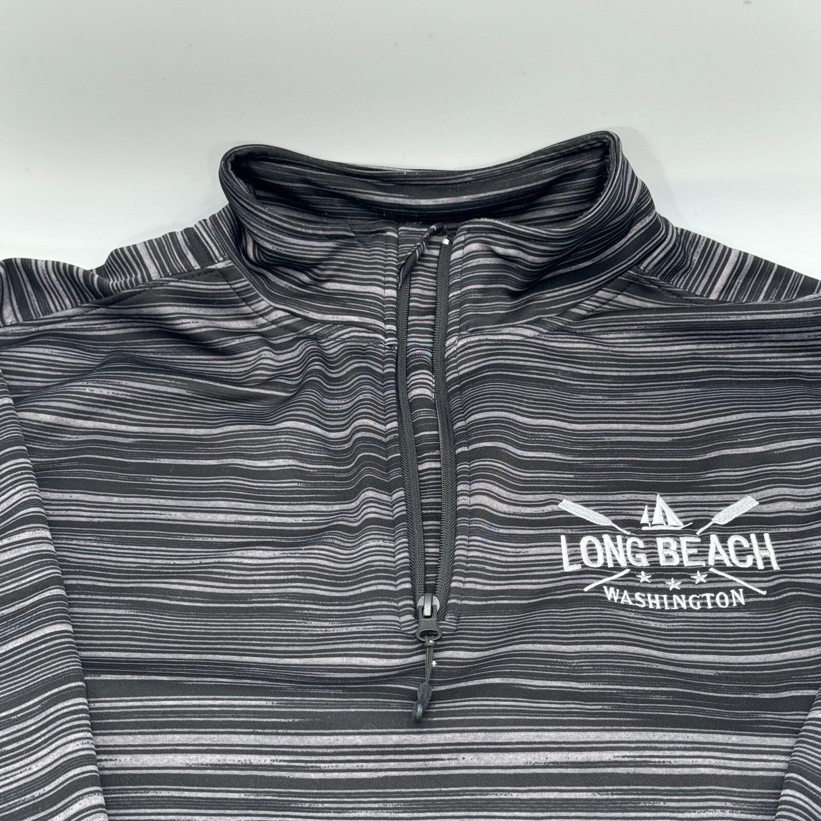 Basix Of America Mens Quater Zip Pullover Striped Jacket Gray Active Size XL