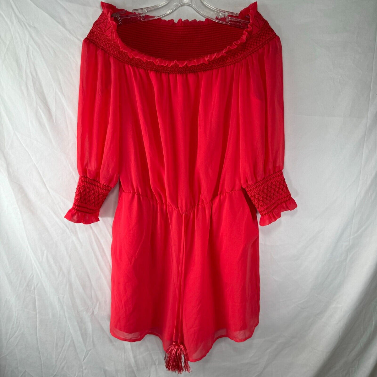 Belle & Sky Off the Shoulder Romper Red Dress Womens Size M Medium New With Tags