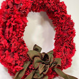 16” Red Wreath with Red Faux Flower with Green Bow