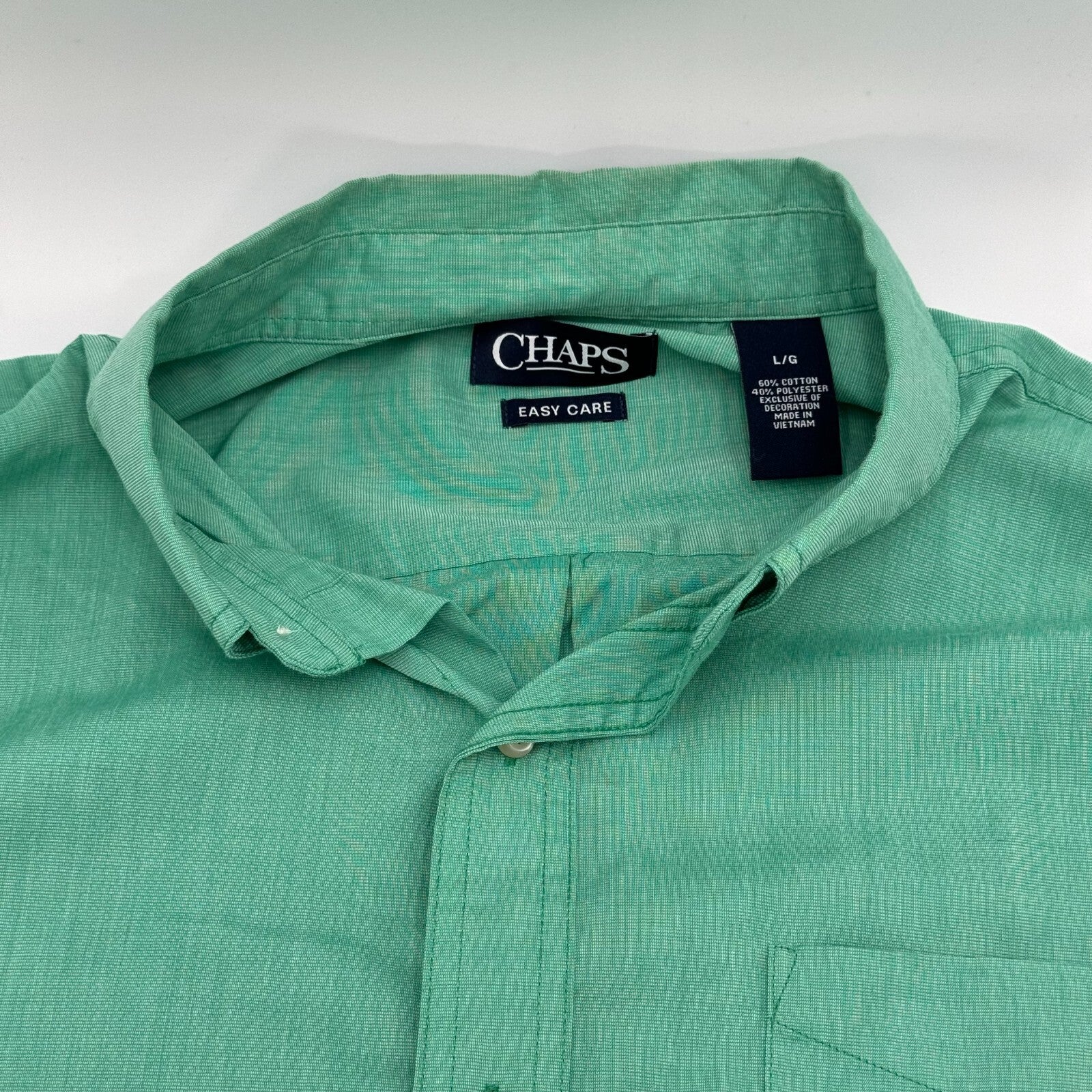 Chaps Mens Preppy Collared Long Sleeve Cuffed Button Up Shirt Green Size L