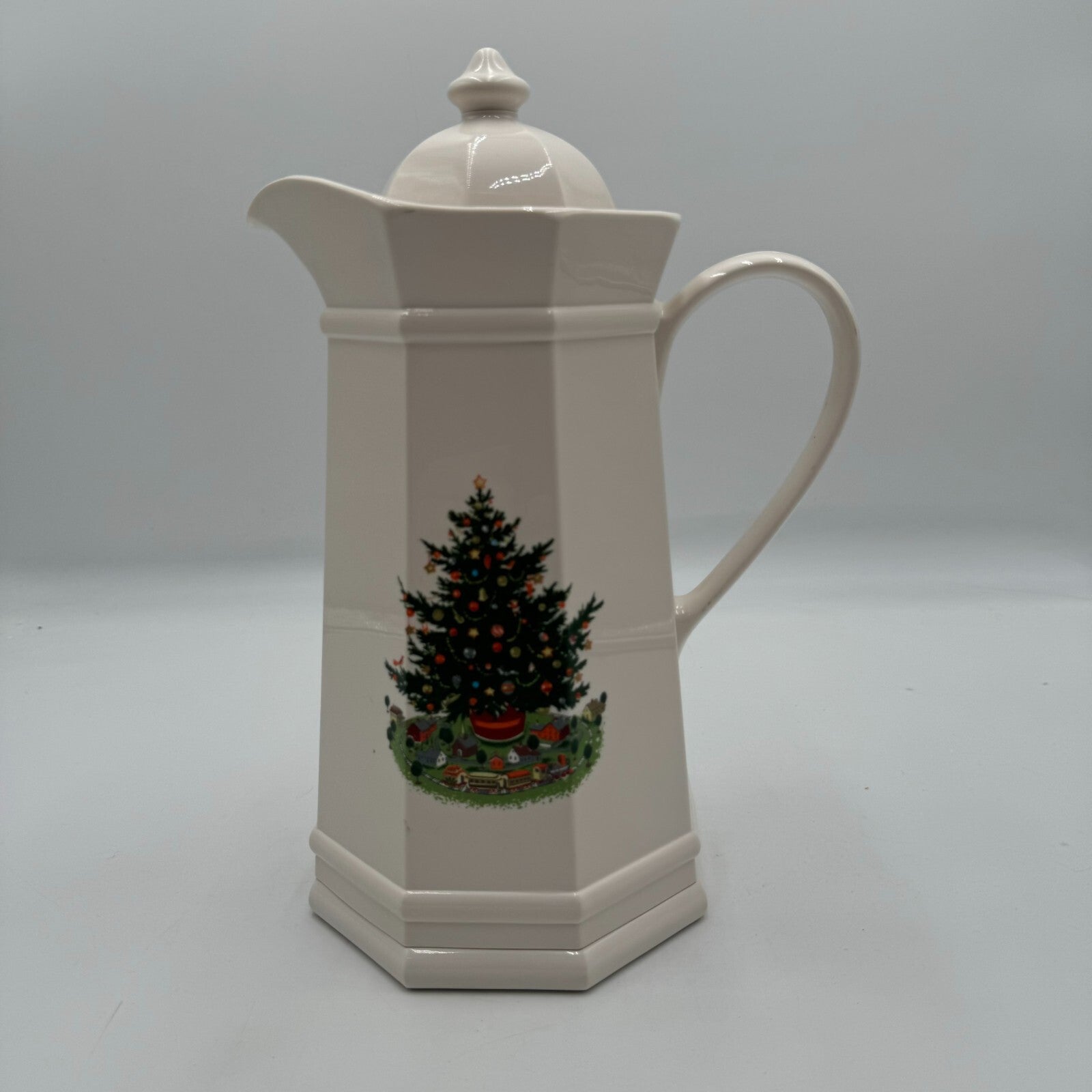 Pfaltzgraff Christmas Tree Design Thermos Carafe Pitcher Off White Matte Finish
