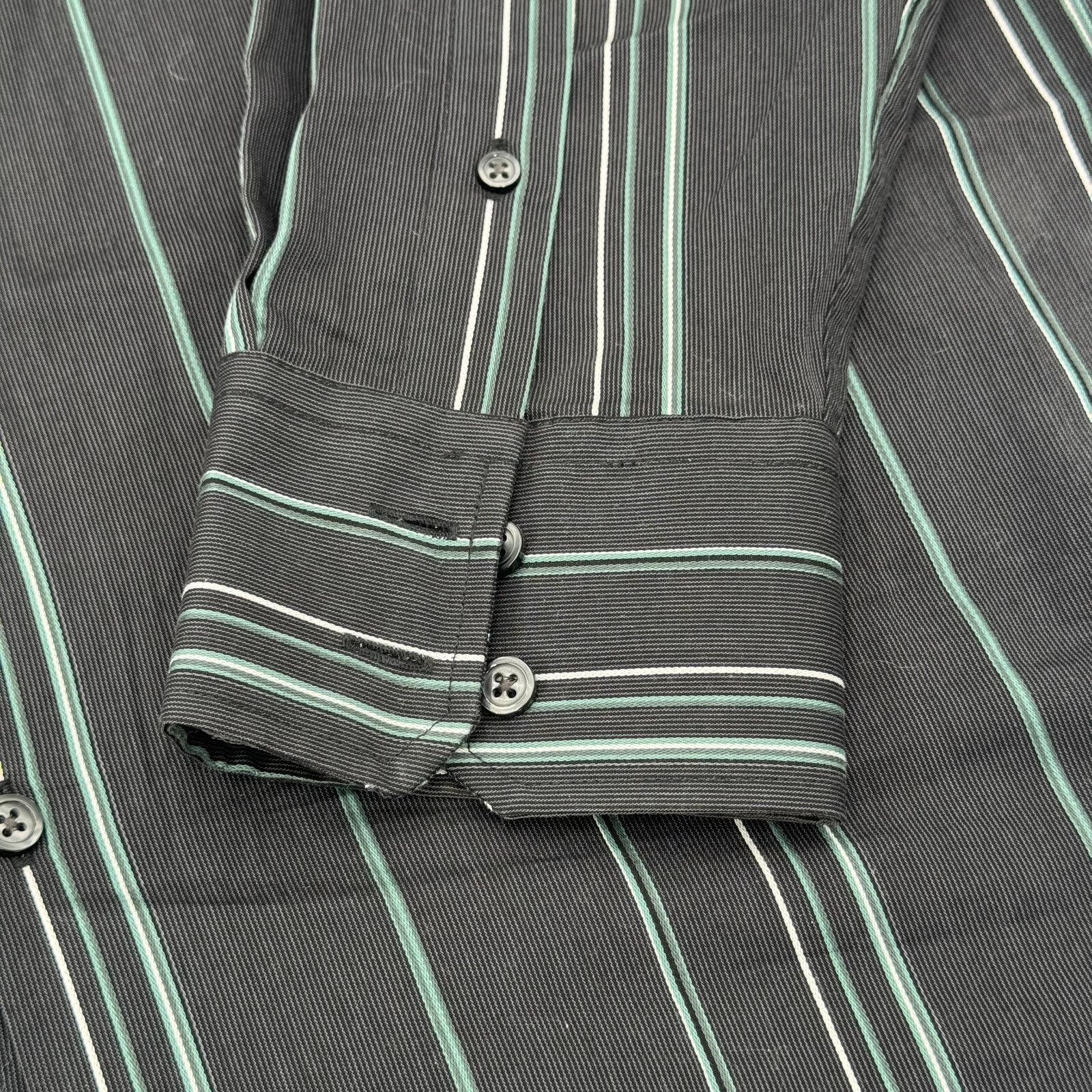 Alfani Gray Mens Classic Long Sleeve Button Up Shirt Green Stripes Size XL