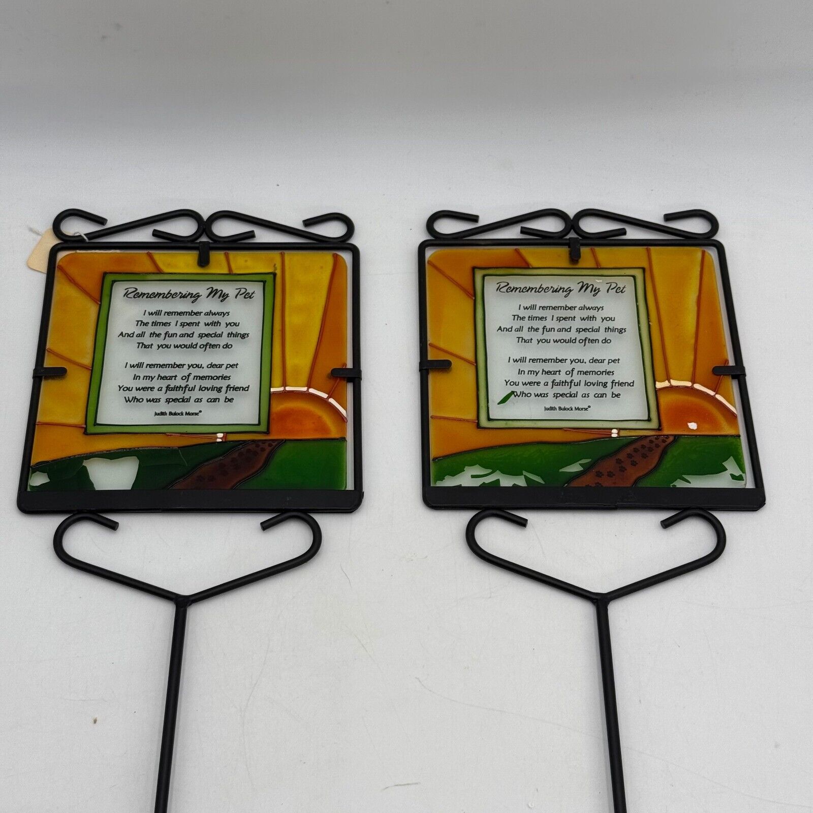 2pk 22in Metal Black Yard Stake Stained Glass Sign Remembering My Pet Memorial N