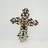 Catholic Christian Cross Crucifix  Italian Crystal Inlaid Silver Brooch Pin New