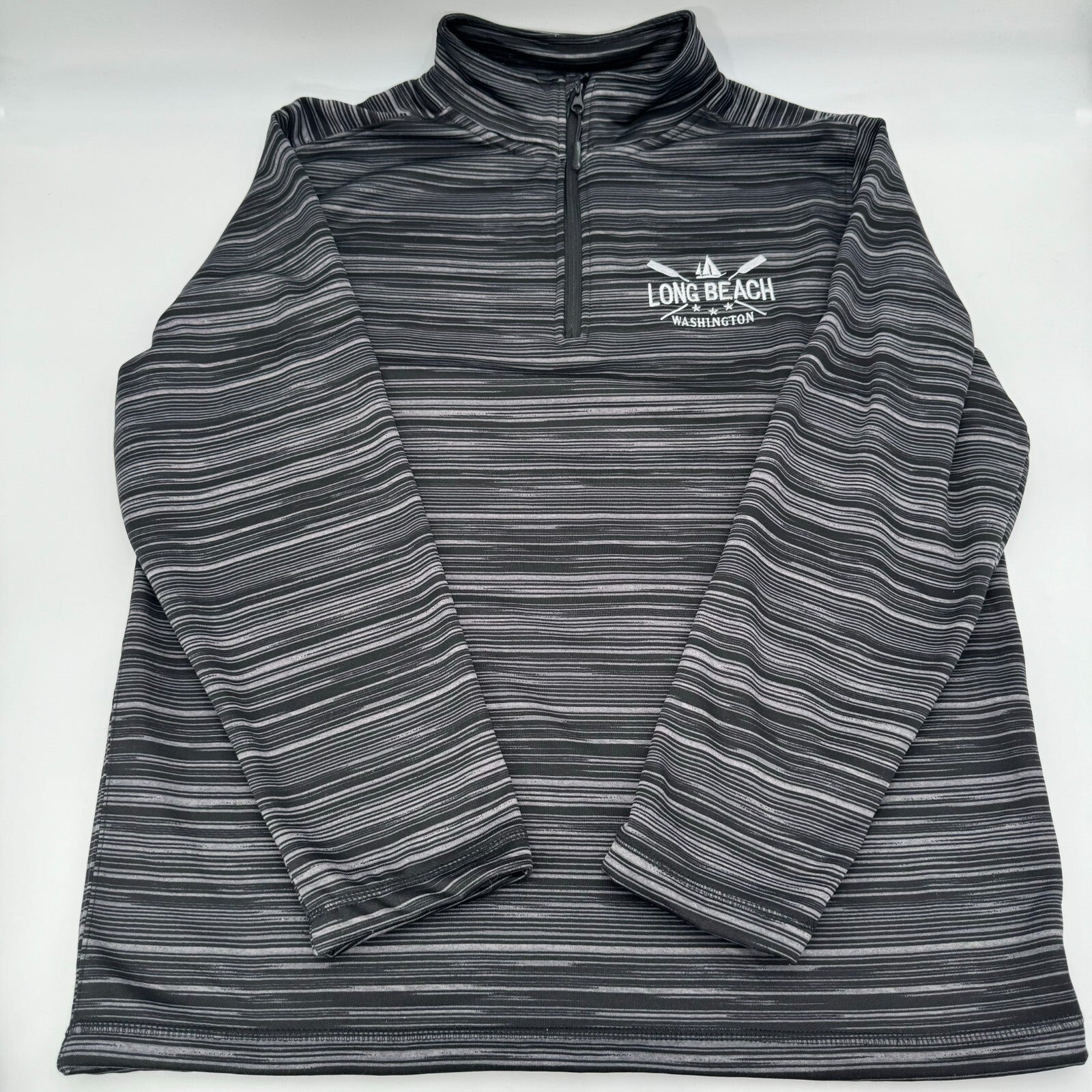 Basix Of America Mens Quater Zip Pullover Striped Jacket Gray Active Size XL