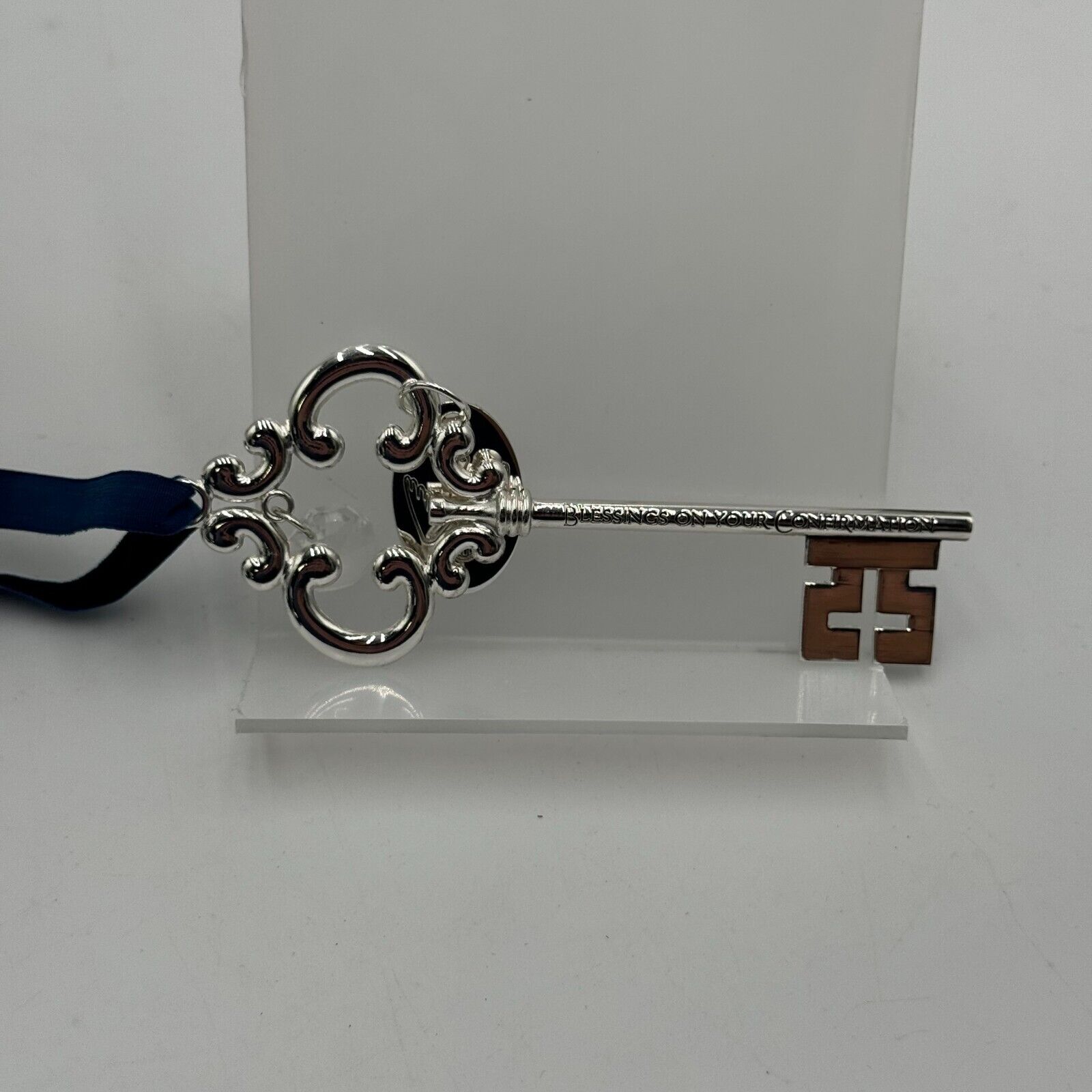 Catholic Confirmation Blessings Engraved Gift Silver Key Cross Gem Peace NIB