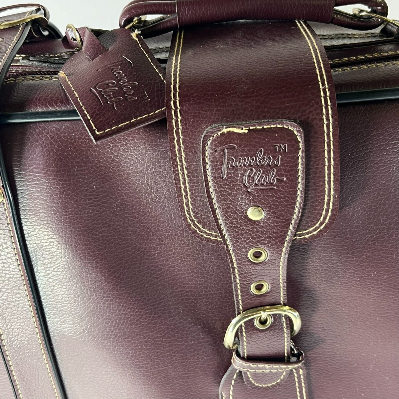 Traveler’s Club Brown Genuine Leather 2 Piece Buckle Luggage Set Vintage