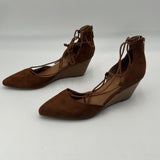 Kenneth Cole Faux Suede Pointed Toe Wedge Zipper Stand Down Pump Brown Size 8